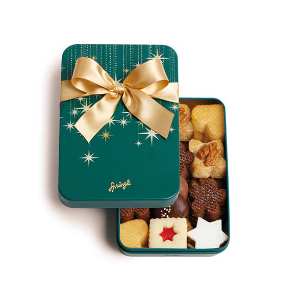 Boîte métallique Étoiles vert biscuits 34 pièces