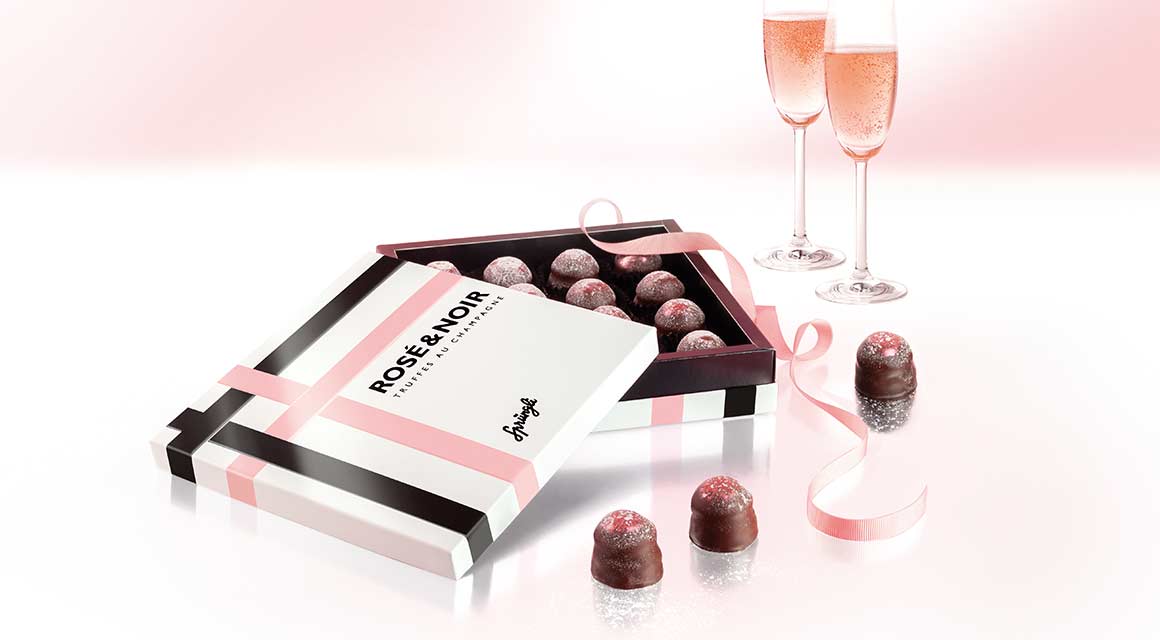 Geschenk Truffes Rosé&Noir aus Schokolade und Champagner