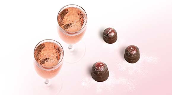 Truffle with chocolate and rosé champagne