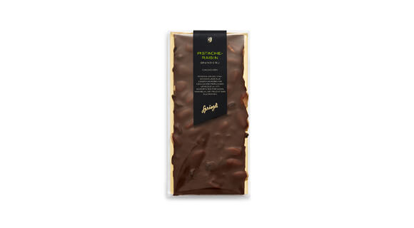 Grand Cru chocolate with pistachios and raisins, 49% cacao