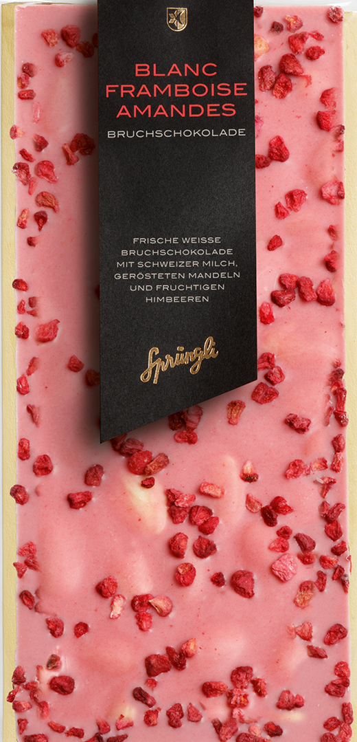 Bruchschokolade Blanc Framboise-Amande